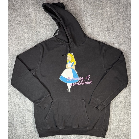 Disney Tops - Disney Alice‎ In Wonderland Hoodie Womens Medium Black Stay Curious Pullover